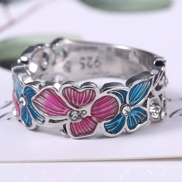 Beautiful Eternity Anillos Colorful Flower Butterfly Rings for Women, PD113 - Picture 1 of 7